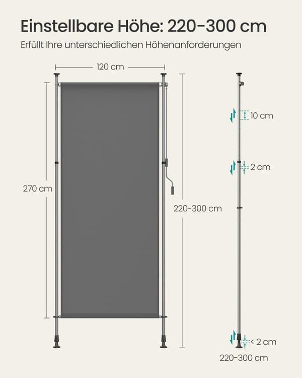 Vertikal markise, SONGMICS GSA0150G01, 150x220-300 cm, antracitgrå