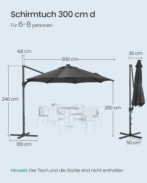 Patio Umbrella, SONGMICS, 300 cm, Harmaa