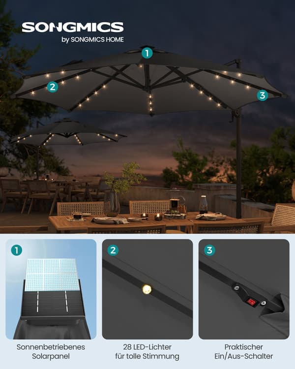 Patio Umbrella, SONGMICS, 300 cm, Harmaa