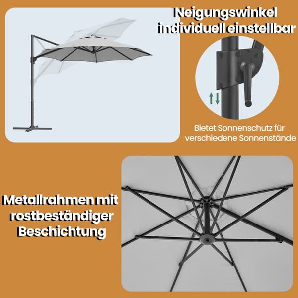 Auringonvarjo, 300 cm, Pigeon Grey