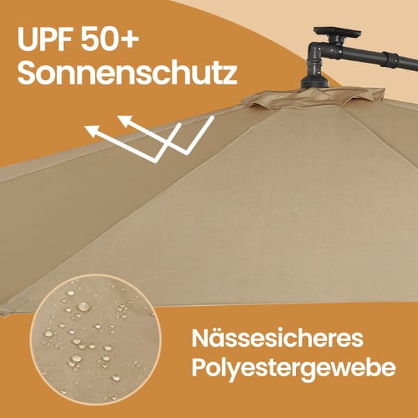 Uteparasoll med LED-solljus, 300 cm, Taupe