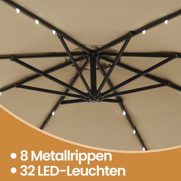 Uteparasoll med LED-solljus, 300 cm, Taupe