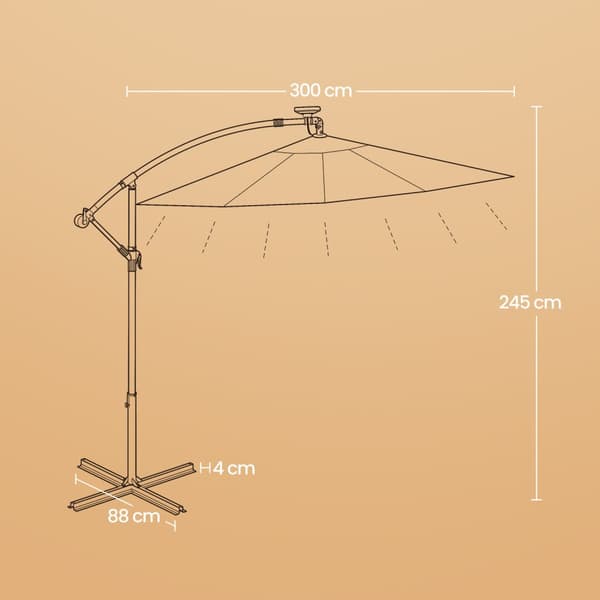Uteparasoll med LED-solljus, 300 cm, Taupe