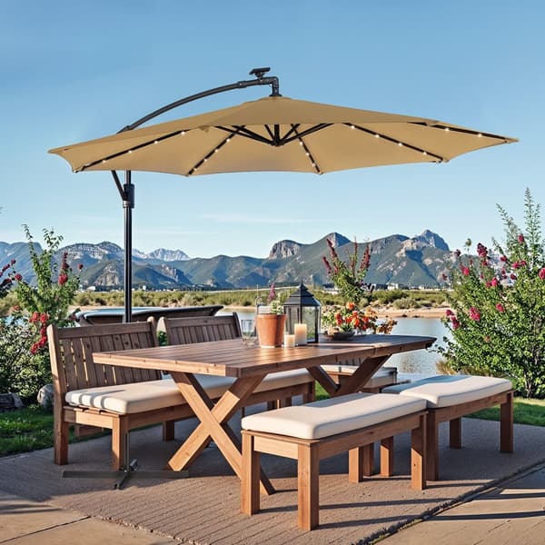 Uteparasoll med LED-solljus, 300 cm, Taupe