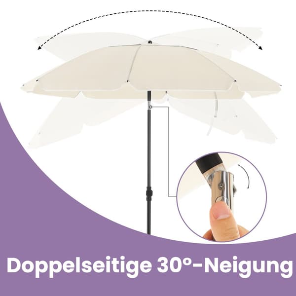 Solparasoll, 160 cm, UPF 50+, Strandparasoll, Justerbar Höjd, med Bärväska, Grå