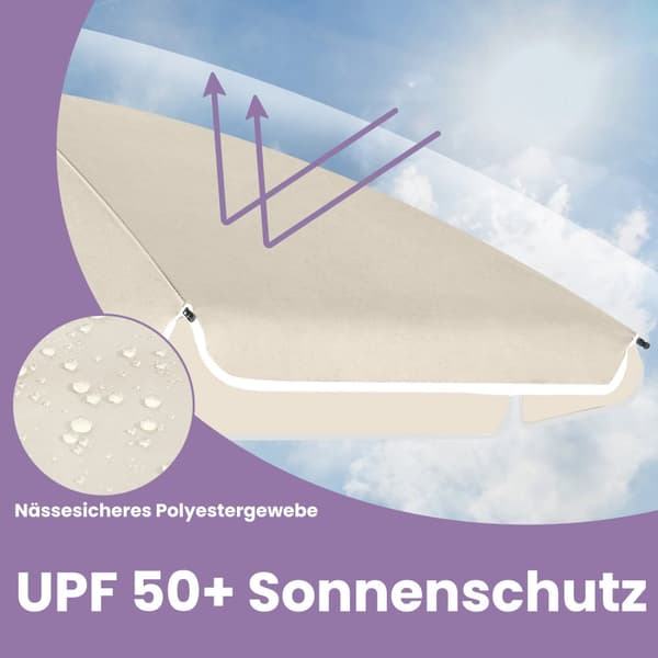 Solparasoll, 160 cm, UPF 50+, Strandparasoll, Justerbar Höjd, med Bärväska, Grå