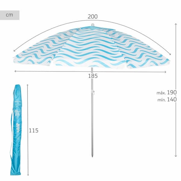 Aurinkovarjo Aktive Sininen Ø 200 cm 200 x 190 x 200 cm (6 osaa)