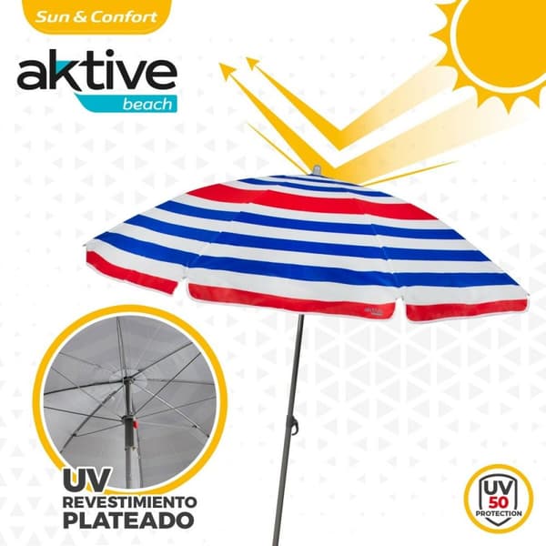 Strandparasoll Aktive Blå Rød Flerfarget Sølv Ø 160 cm 160 x 167 x 160 cm (12 enheter)
