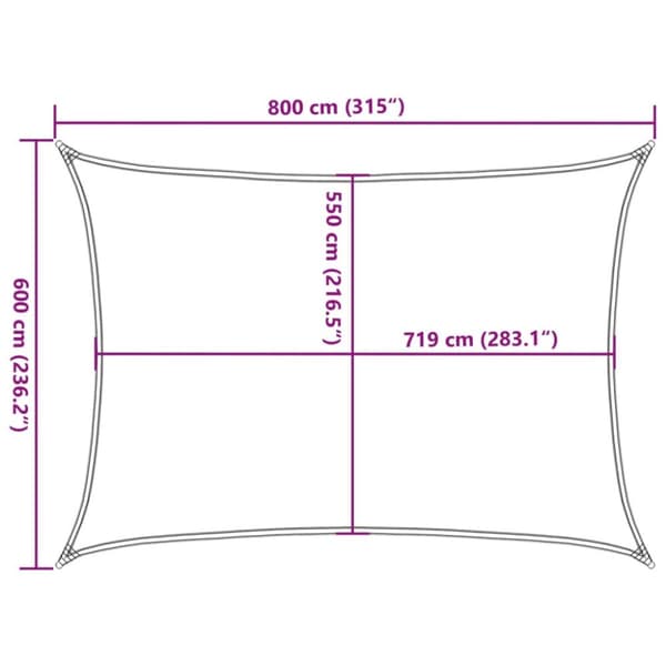 Solsegel 160 g/m² rektangulär sand 6x8 m HDPE
