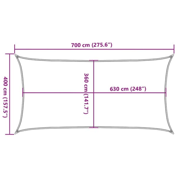 Solsegel 160 g/m² rektangulär ljusgrå 4x7 m HDPE