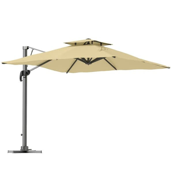 Rootz 3m neliömäinen sateenvarjo - Parasol - Patio Sunshield - 360 ° kierto - 297x297x264cm - hydraulinen katto, alumiinirunko, beige