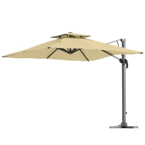 Rootz 3m neliömäinen sateenvarjo - Parasol - Patio Sunshield - 360 ° kierto - 297x297x264cm - hydraulinen katto, alumiinirunko, beige