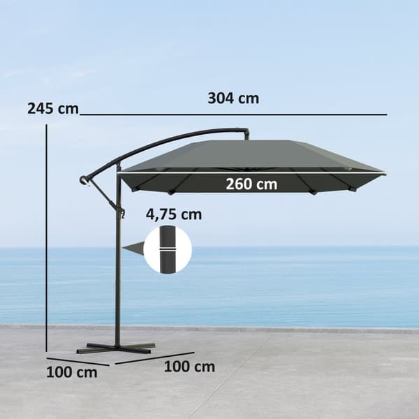 Rootz -alumiini Ø 260 cm: n parasoli - patio sateenvarjo - parveke katos - vedenpitävä kampi - lasikuitu kylkiluut - 304 cm x 260cm x 245 cm