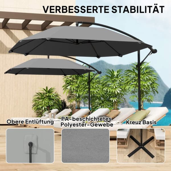 Rootz -alumiini Ø 260 cm: n parasoli - patio sateenvarjo - parveke katos - vedenpitävä kampi - lasikuitu kylkiluut - 304 cm x 260cm x 245 cm