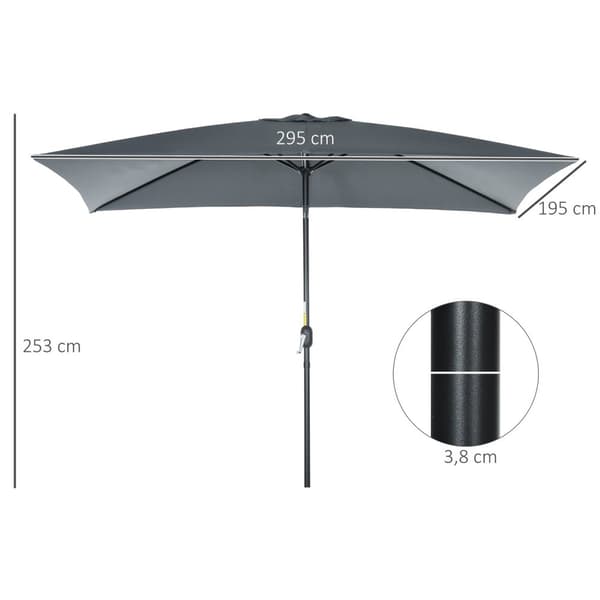 Rootzin alumiini -parasoli - Auringonvarjostin sateenvarjo - kallistettava katos - optimaalinen UV -suojaus - 295 cm x 195cm x 253 cm