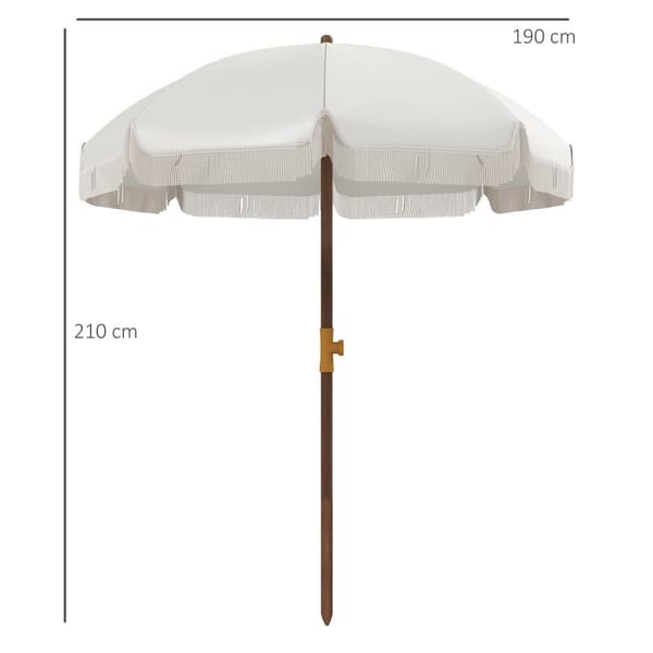 Rootz Beach Sunshield Parasol - Udendørs paraply - UV -beskyttelse - Stilfulde frynser - 8 Robuste ribben - Ø1,9 x 2,1h m