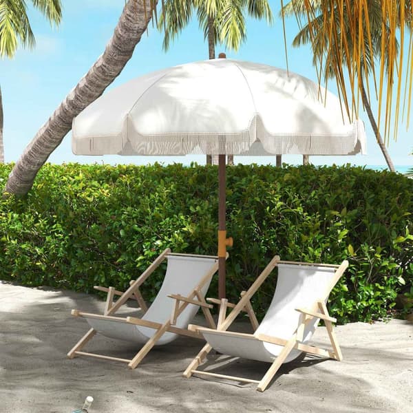 Rootz Beach Sunshield Parasol - Udendørs paraply - UV -beskyttelse - Stilfulde frynser - 8 Robuste ribben - Ø1,9 x 2,1h m