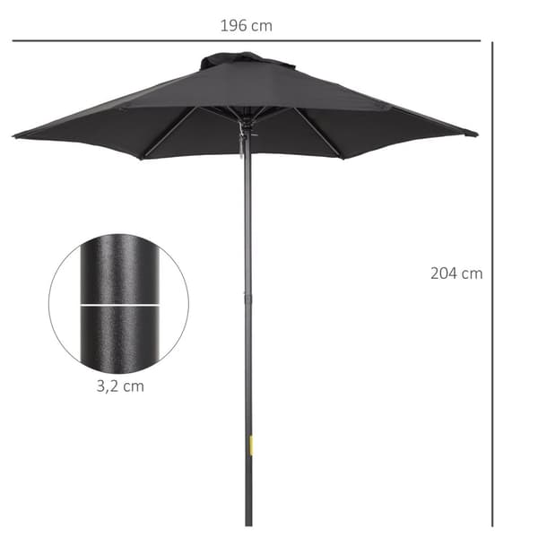 Rootz svart hexagonal parasol - balkong solskade - uteplats paraply - lätt öppen - Ø196 cm x 2,04m