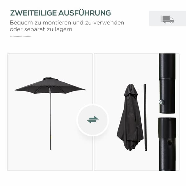 Rootz svart hexagonal parasol - balkong solskade - uteplats paraply - lätt öppen - Ø196 cm x 2,04m