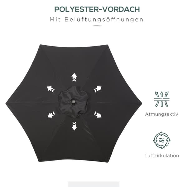 Rootz svart hexagonal parasol - balkong solskade - uteplats paraply - lätt öppen - Ø196 cm x 2,04m