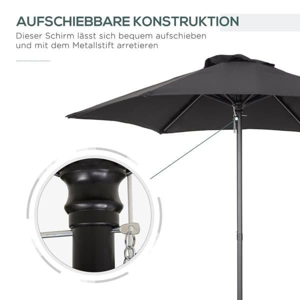 Rootz svart hexagonal parasol - balkong solskade - uteplats paraply - lätt öppen - Ø196 cm x 2,04m