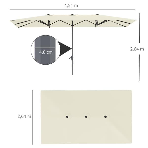 Rootz Kaksipuolinen sateenvarjo - Parasol - Auringonpohja - UPF50+ Protection - 451 cm x 264 cm - alumiinimasto