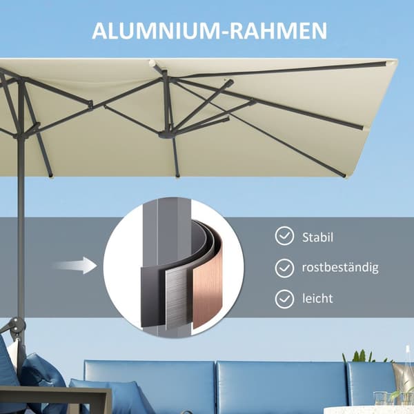 Rootz Kaksipuolinen sateenvarjo - Parasol - Auringonpohja - UPF50+ Protection - 451 cm x 264 cm - alumiinimasto