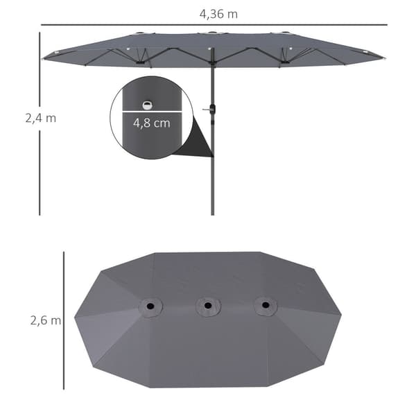 Rootz Double Sunshield Parasol - UV -suojavarjo - Teräs aurinkovarjo - viileys ja stabiilisuus - 436 x 260 cm