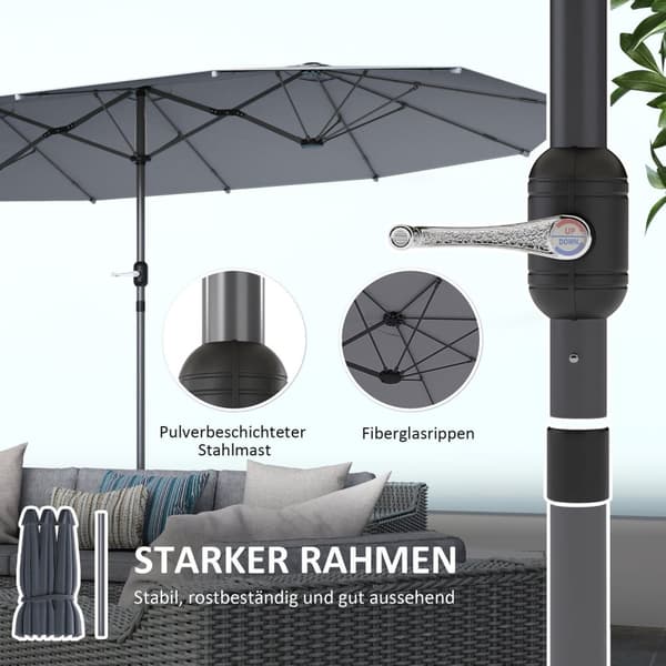 Rootz Double Sunshield Parasol - UV -suojavarjo - Teräs aurinkovarjo - viileys ja stabiilisuus - 436 x 260 cm