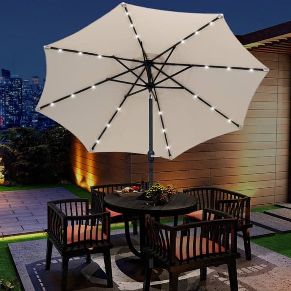 Rootz Garden Parasol - Suora sateenvarjo - kallistettava kahdeksankulmainen sateenvarjo - aurinkoenergian valaistus - 2,7m x 2,4 metriä