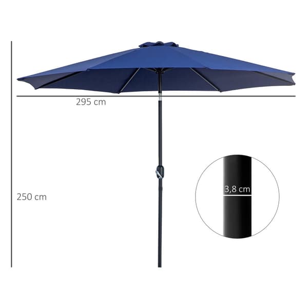 Rootz Garden Screen Straight Parasol - Auringonvarjo - UV -kestävä - Optimaalinen auringonsuoja - Ø 3m x 245 cm, sininen