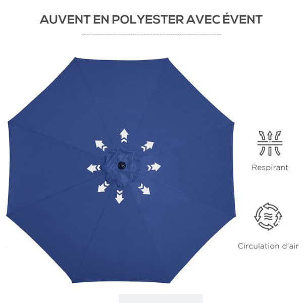 Rootz Garden Screen Straight Parasol - Auringonvarjo - UV -kestävä - Optimaalinen auringonsuoja - Ø 3m x 245 cm, sininen
