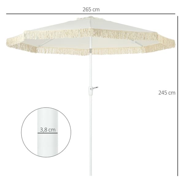 Rootz Garden Parasol - Ulkona kallistettava sateenvarjo - Auringonvarjo - Optimaalinen UV -suojaus - Ø 2,65m x 2,45m - valkoinen