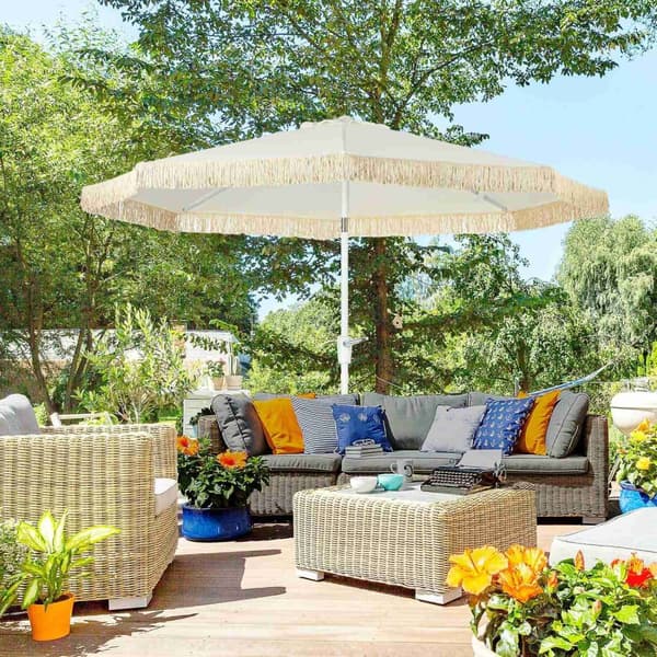 Rootz Garden Parasol - Ulkona kallistettava sateenvarjo - Auringonvarjo - Optimaalinen UV -suojaus - Ø 2,65m x 2,45m - valkoinen