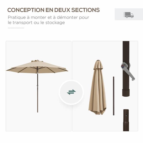 Rootz Garden Sunshade - Patio -sateenvarjo - Ulkona Parasol - Optimaalinen auringonsuoja - Ø2,63 x 2,2 m - Metallikehys - 180 g/m² polyesterikangas