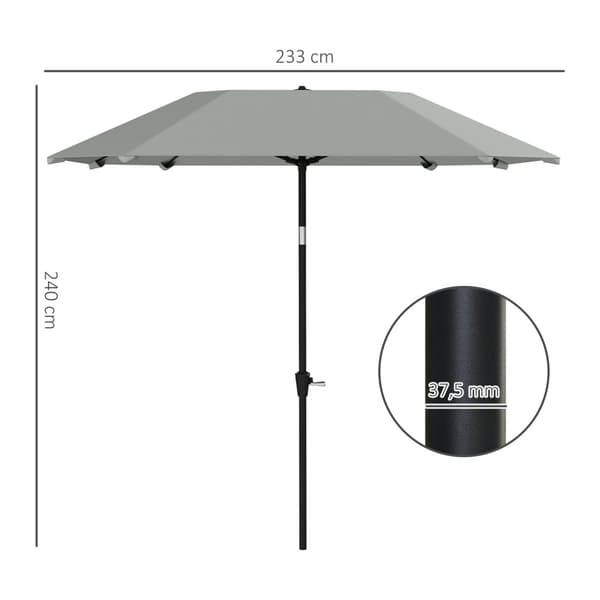Rootz Garden Sateenvarjo - Terassien näyttö - Ulko -parasoli - UV -suojaus - 2,33m x 2,33m x 2,4 m, polyesteri, alumiini, lasikuitu, harmaa