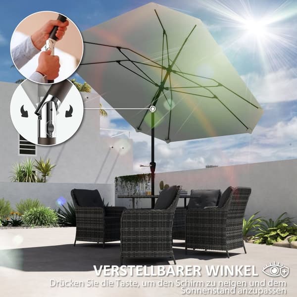 Rootz Garden Sateenvarjo - Terassien näyttö - Ulko -parasoli - UV -suojaus - 2,33m x 2,33m x 2,4 m, polyesteri, alumiini, lasikuitu, harmaa