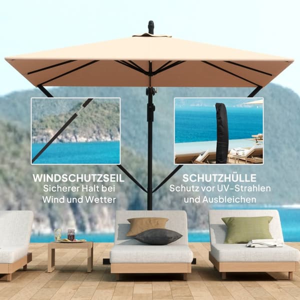 Rootz Khaki Offset Patio Parasol - Balkonskærm - Udendørs paraply - UV -beskyttelse 50+ - 295 cm x 250 cm x 235 cm - Vindbestandig