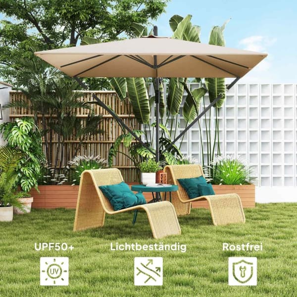 Rootz Khaki Offset Patio Parasol - Balkonskærm - Udendørs paraply - UV -beskyttelse 50+ - 295 cm x 250 cm x 235 cm - Vindbestandig