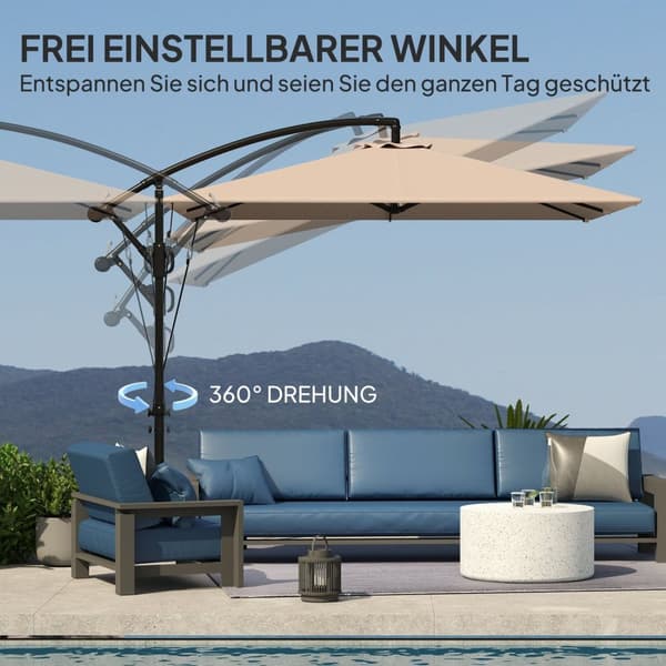 Rootz Khaki Offset Patio Parasol - Balkonskærm - Udendørs paraply - UV -beskyttelse 50+ - 295 cm x 250 cm x 235 cm - Vindbestandig