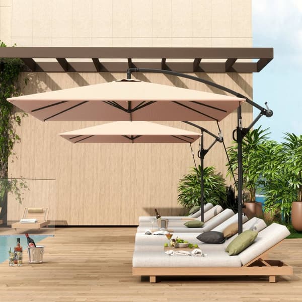 Rootz Khaki Offset Patio Parasol - Balkonskærm - Udendørs paraply - UV -beskyttelse 50+ - 295 cm x 250 cm x 235 cm - Vindbestandig
