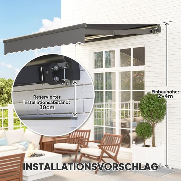 Rootz Klemmmarkise - UV Protection Awnure - Joint Arm Awnings - Solar -drevet LED -lys - 295 cm x 250 cm - Forbedre udendørs komfort