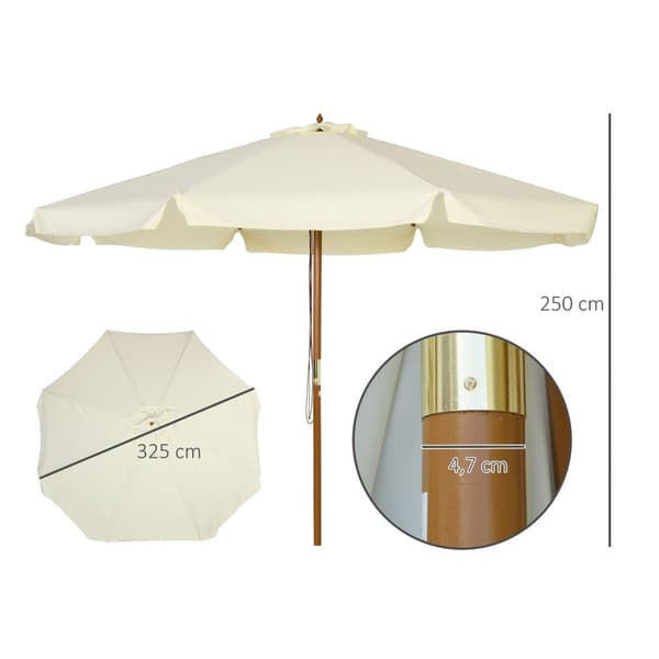Rootz Suuri Parasol - Auringonvarjo - Ulko -auringonpakka - Optimaalinen auringonsuoja - Ø 3,25m x 2,5m - Bambu Wood - Beige Garden Patio sateenvarjo