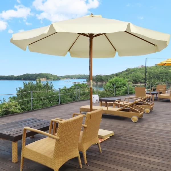Rootz Suuri Parasol - Auringonvarjo - Ulko -auringonpakka - Optimaalinen auringonsuoja - Ø 3,25m x 2,5m - Bambu Wood - Beige Garden Patio sateenvarjo