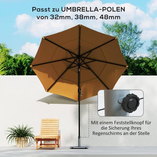 Rootz Metal Parasol Stand - Umbrella Holder - Sunshade Base - Weatherboof - 49,5 cm x 49,5 cm x 34 cm