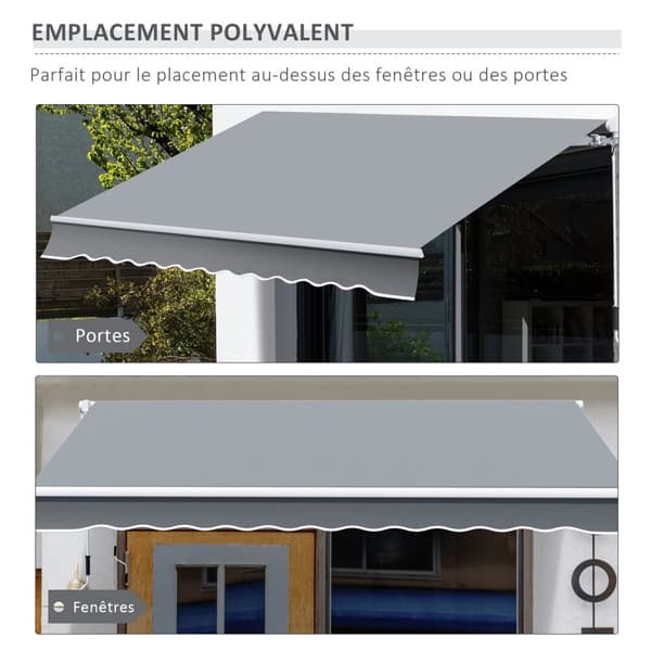 Rootz manuaalisesti sisäänvedettävä markiisi - Säädettävä katos - alumiini auringon sävy - vedenpitävä polyesteri - 2,95 litraa x 2,45b m - harmaa
