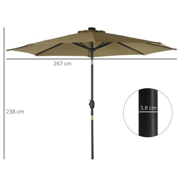 Rootzin kahdeksankulmainen kallistettava Parasol - puutarhan sateenvarjo - Sun Shade - UV -suoja - Ø 2,68m x 2,38m - aurinkoenergian valaistus