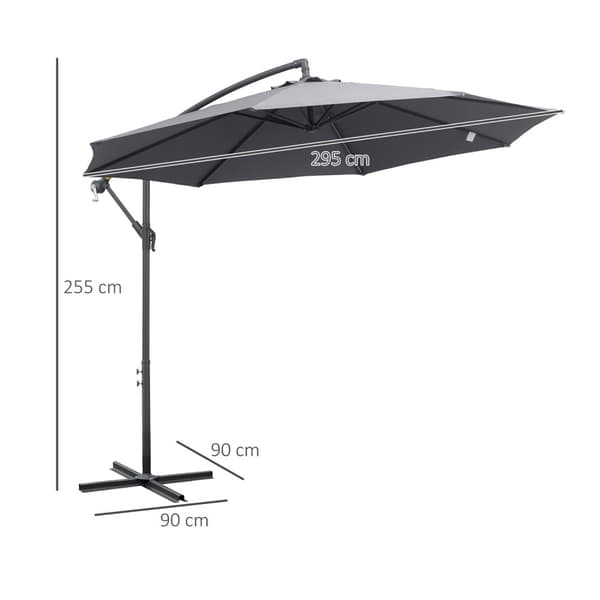 Rootz Offset Sunshade - Puutarhan aurinkopakka - taitettava parasoli - Vahva metallikehys - Ø295 x 255h cm - harmaa