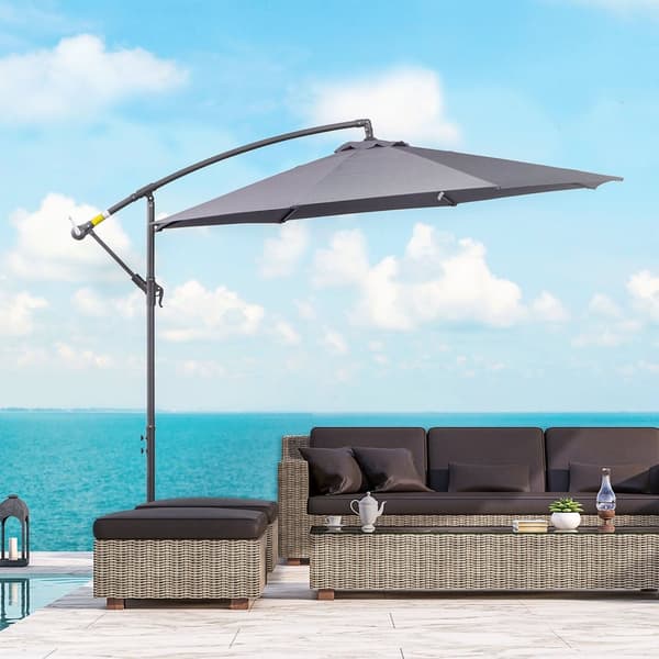 Rootz Offset Sunshade - Puutarhan aurinkopakka - taitettava parasoli - Vahva metallikehys - Ø295 x 255h cm - harmaa