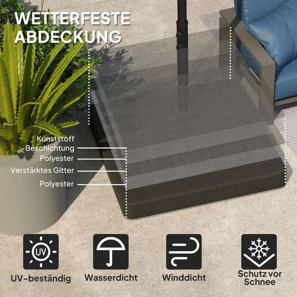 Rootz Parasol Stand Base Weights - Vandtæt - Fyldbare sandholdere - Holdbar og UV -resistent - 89 cm x 89 cm x 10,5 cm - Sort